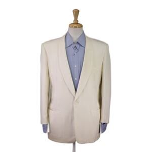 Vintage 1940s White Cream Linen Sunfrost Palm Beach Shawl Lapel Jacket 40R 39R